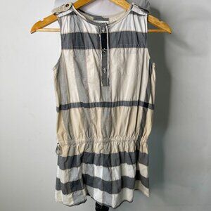Burberry Kid's Cream Grey Sleeveless Striped Cotton Dress Size 10 Years